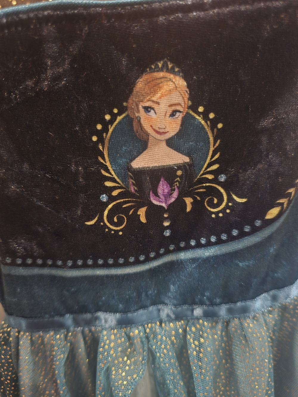 Disney Anna Velvet & Sparkle Dress - Teal and Black
